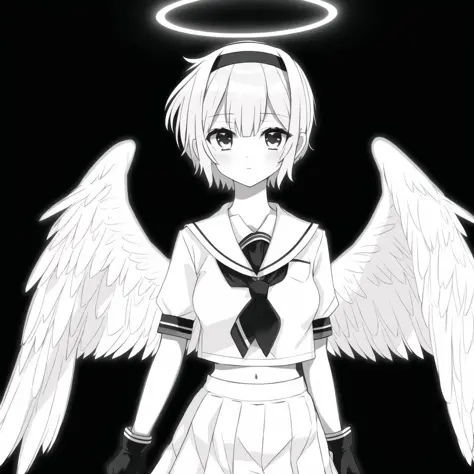 <lora:angelgirl:1.0>, 

(angel:1.0), (angel wings:1.1), feathered wings, white wings, wings, halo, 


camera, crop top, fingerle...
