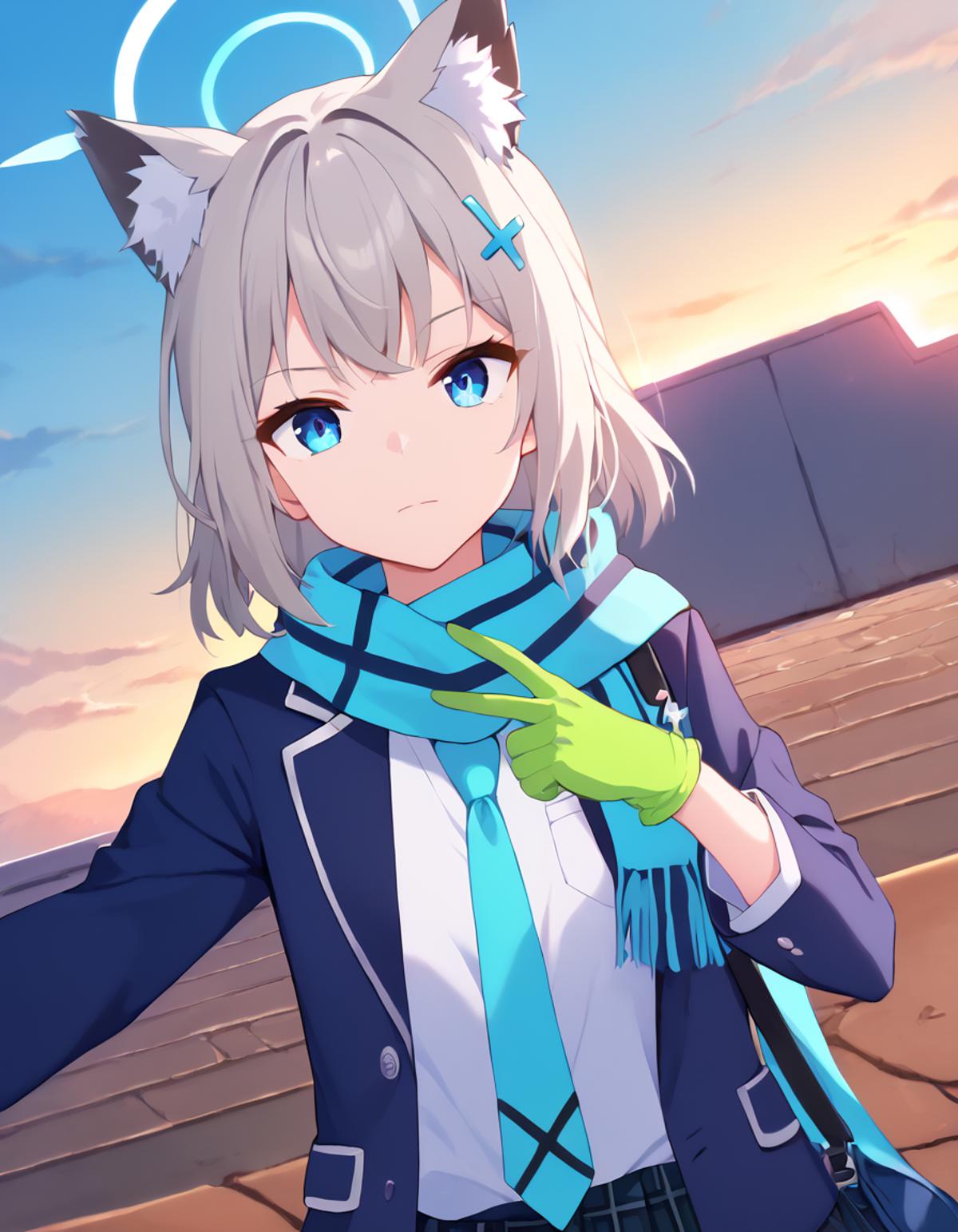 Anime girl with gray hair and blue eyes wearing a blue jacket - SeaArt AI