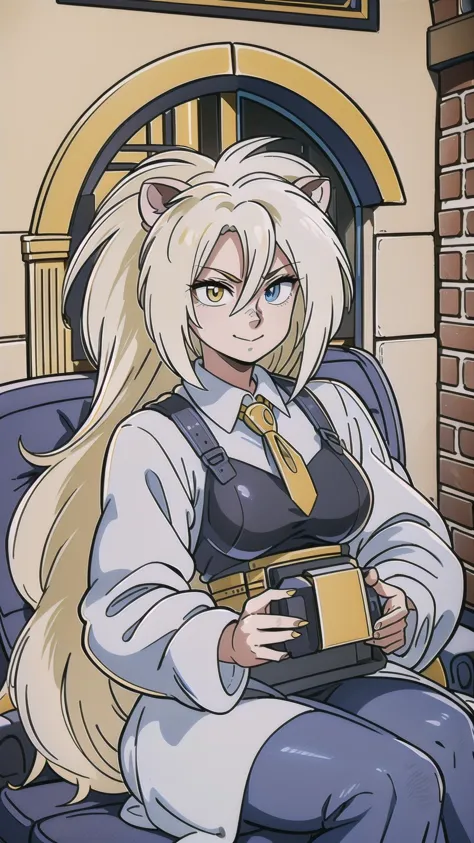 anime character sitting on a chair with a box in her lap