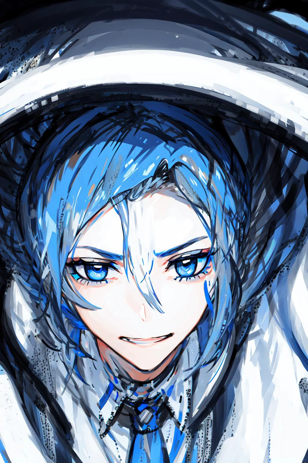 Anime girl with blue hair and a hoodie - SeaArt AI