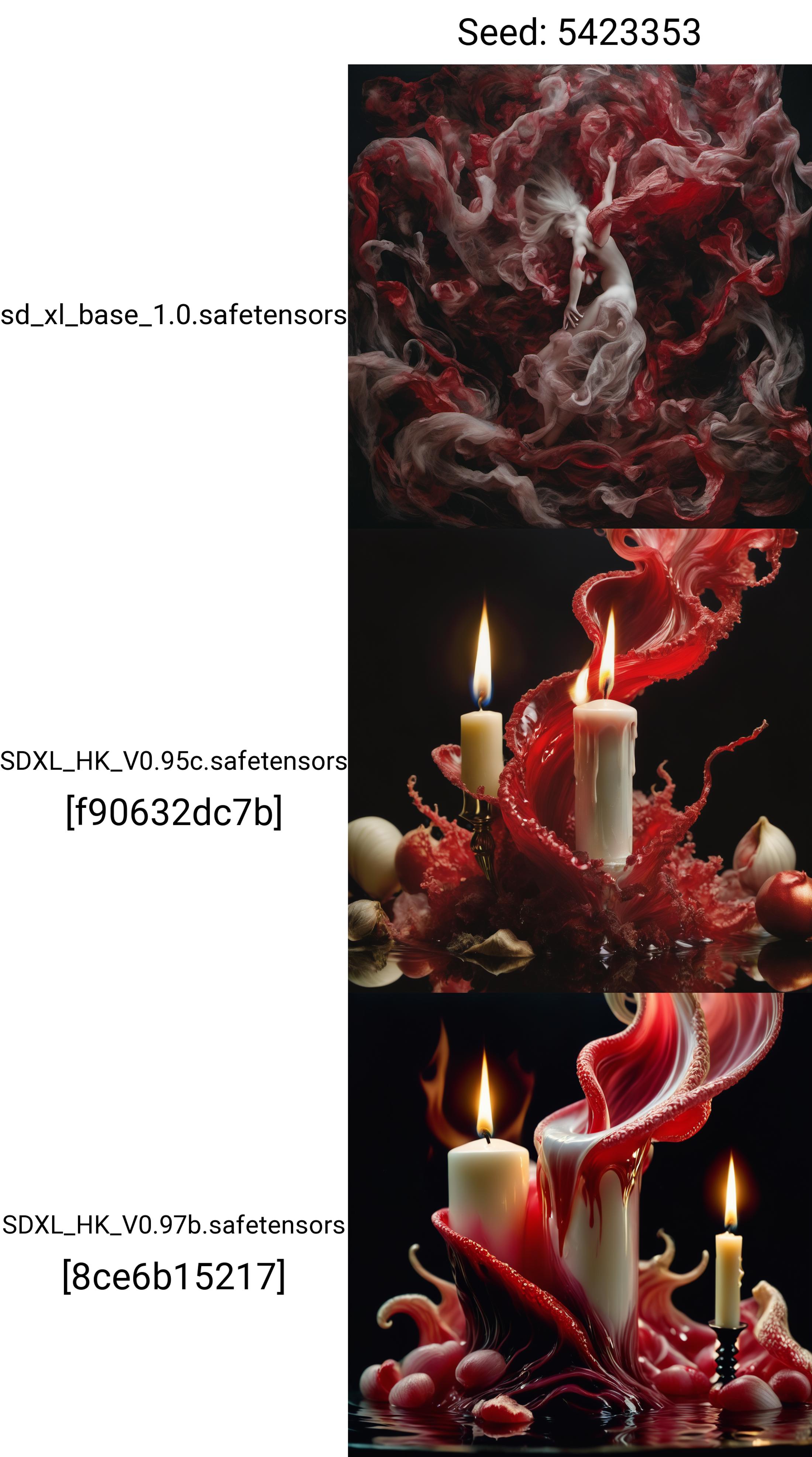 A close up of a candle with a red swirl and a candle with a red flame -  SeaArt AI