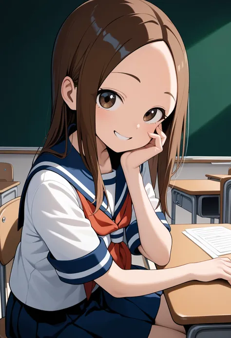 anime girl sitting at a desk with a laptop in front of her