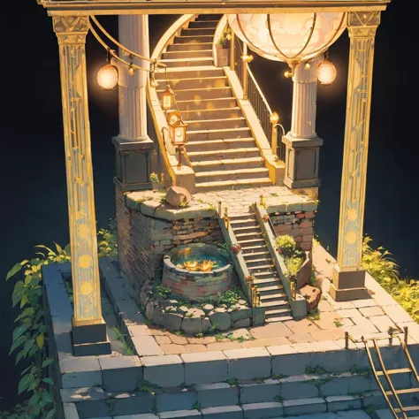 (((Nobody:1.2))),round platform altar,there's a ladder,(masterpiece, highres, best quality, ultra detailed, detailed background,...
