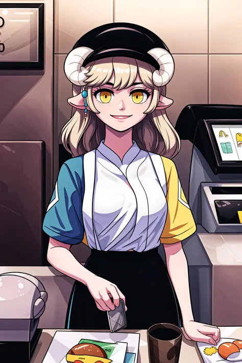 anime girl in a restaurant kitchen preparing food with a knife