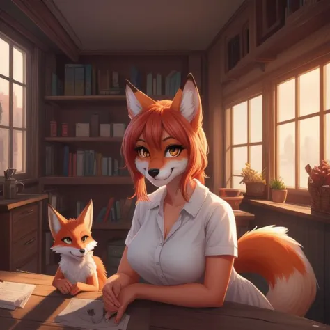 image of two anthro fox girls, furry, female, beauty, cute, adorable, hi res, sharp, detailed background