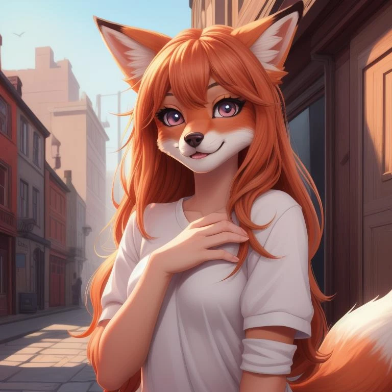 colorful image of anthro fox girl, canine, female, humanoid, furry, beauty, cute, adorable, hi res, sharp, detailed background