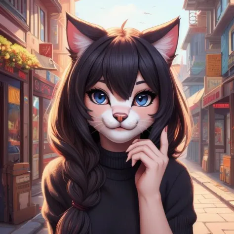 image of anthro cat girl, female, furry, beauty, cute, adorable, hi res, sharp, detailed background