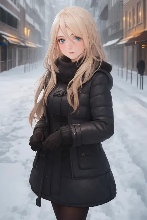 professional portrait photograph of a gorgeous Norwegian girl in winter clothing with long wavy blonde hair, sultry flirty look,...