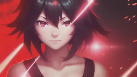 ((1girl)), ryuko matoi,  warm light, particles, head shot