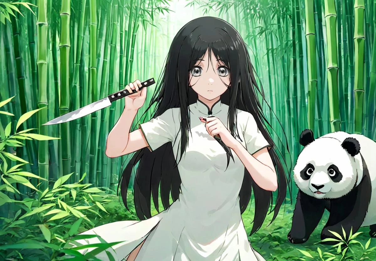 anime artwork of baobao,1girl,(hand holding kitchen knife:1.2),expression  numbness,outdoors - SeaArt AI