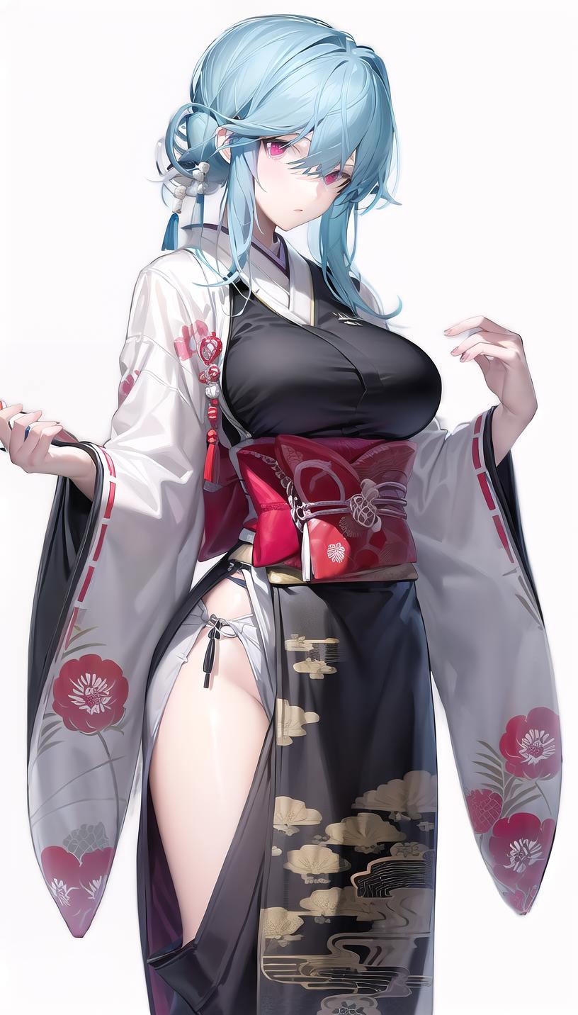 A close up of a woman in a kimono outfit with a sword - SeaArt AI