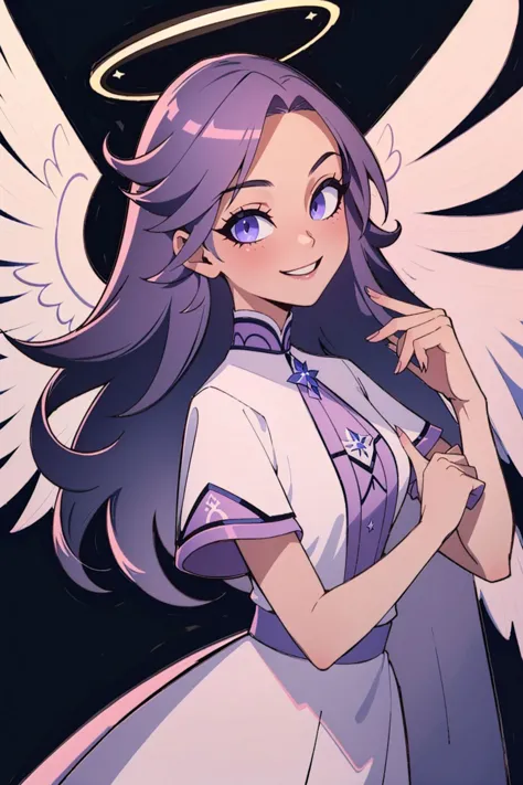 1girl, emily, long purple hair, wings, blush, white dress, halo, angel, smile, <lora:detail_slider_v4:1.25>, Masterpiece, best quality, detailed background, intricate details, detailed, <lora:Emily_LeonidMax:0.62>