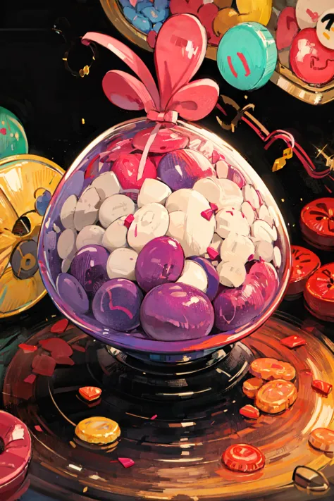 there is a glass bowl filled with candy and candies