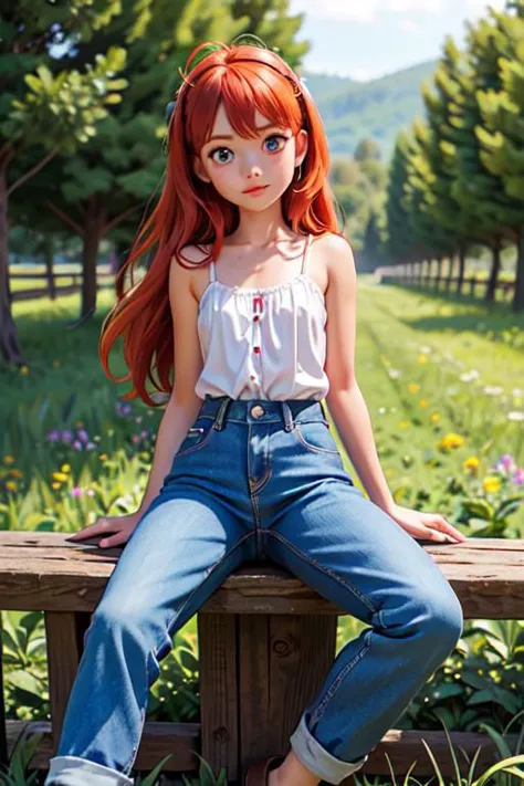 analog photo, a tiny girl, 18yo, (flat chest):0.6, ginger hair, shiny skin, beautiful detailed face, beautiful detailed skin, detailed environment, detailed aquamarine eyes looking at viewer, a girl dressed at jeans sitting in the saddle on a horse, she is looking a little nervous, farm background, sweat:0.7, hyperrealistic,
BREAK,
Porta 160 color, shot on ARRI ALEXA 65, bokeh, sharp focus on subject, shot by Don McCullin, 