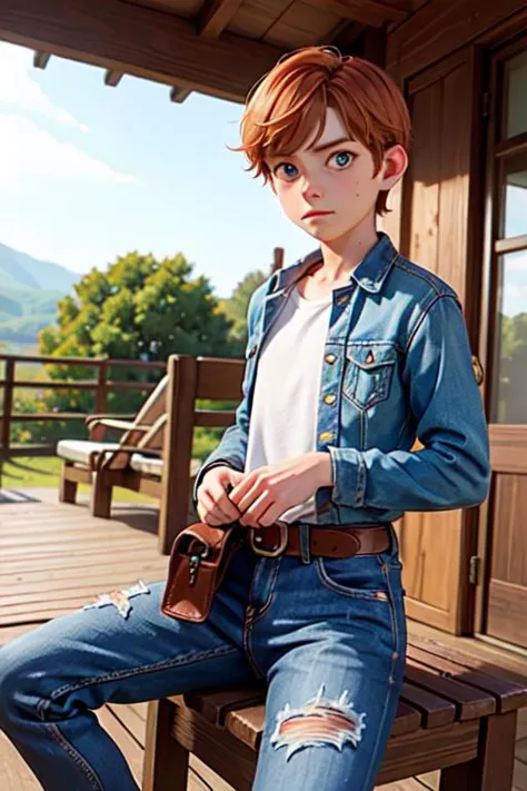 analog photo, a boy, 18yo, (flat chest):0.6, ginger hair, shiny skin, beautiful detailed face, beautiful detailed skin, detailed environment, detailed aquamarine eyes looking at viewer, a boy dressed at jeans sitting in the saddle on a horse, he is looking a little nervous, farm background, sweat:0.7, hyperrealistic,
BREAK,
Porta 160 color, shot on ARRI ALEXA 65, bokeh, sharp focus on subject, shot by Don McCullin, 