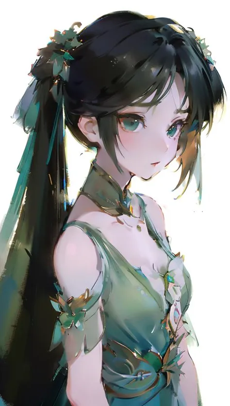 anime girl with a ponytail and a green dress