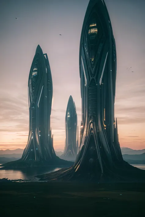 (surreal:1.4),an alien world,(many strange creatures:1.3),multiple futuristic buildings,by Simon Stalenhag,photorealistic,cinematic lighting,dark atmosphere,volumetric lighting,action pose,epic scene,lots of fine detail,movie style,photography,natural textures,natural light,natural blur,photorealism,cinematic rendering,ray tracing,highest quality,highest detail,Cinematic,Blur Effect,Long Exposure,8K,Ultra-HD,Natural Lighting,Moody Lighting,Cinematic Lighting,hyper-realistic,vibrant,8k,detailed,ultra detail,soothing tones,muted colors, <lora:difConsistency_photo:0.25>