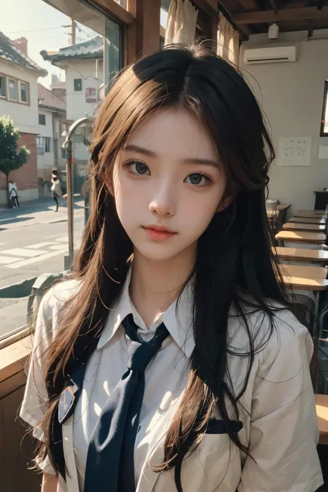 (a girl who wears a school uniform),  1girl, (beautiful and aesthetic:1.4), Korean petite girl, clothed sex, (bottomless),  beautiful detailed eyes, (school_uniform),  looking at viewer, very long hair, slim, small breasts, fair skin, real human skin, nsfw, (masterpiece), (best quality:1.2),RAW photo, absurdres, [:intricate details:0.2],Kodak portra 400, film grain, blurry background, bokeh, lens flare, vibrant color:1.2,gril ,