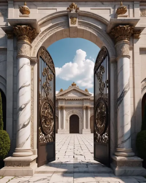 cinematic photo of a giant marble \(stone\) gate, open door, 35mm photograph, film, professional, 4k, highly detailed