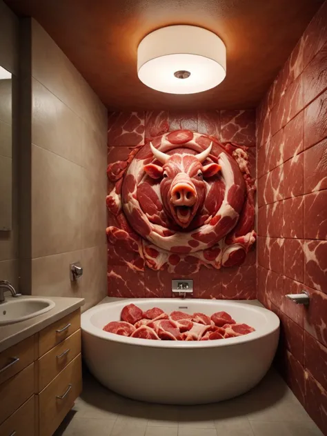 picture of big ball of meat    in bathtub <lora:SDXL SCE LOVEHOTEL Bathroom_V1:0.6> LHbathroom, bathtub, indoors, bathroom, tile...