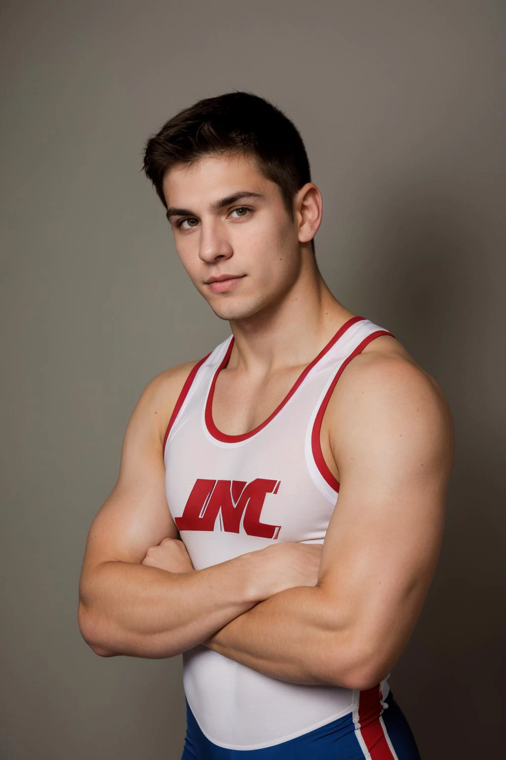 A close up of a man in a wrestling outfit posing for a picture