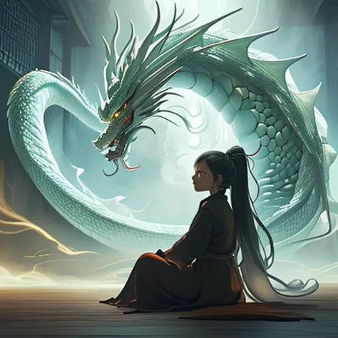 big, front, girl, guardian spirit Dragon, herself, sitting <lora:guardian:0.8> guardian