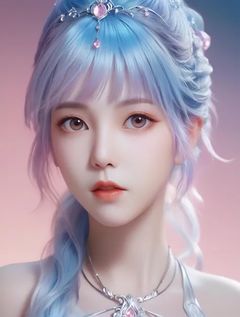 1girl,solo,xiaowu,BIG EYES,xxmix girl woman,
<(masterpiece, realistic:1.3), (extremely intricate:1.2)>,portrait of a girl,sliver gradient hair,(sliver hair:1.1),(light blue hair:1.1),(pink hair:1.2),.,
((solid color background:1.3)),
<lora:XL_xwu-000003:0....
