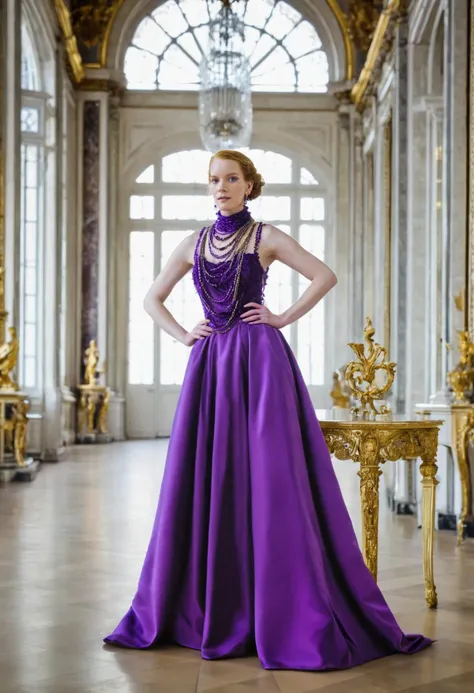 wearing alexander mcqueen purple and diamond haute couture gown with high SeaArt AI Generateur d Art AI Gratuit