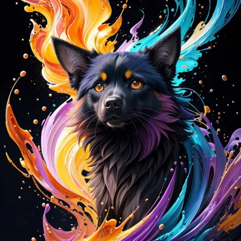 extremely stressed anime dog:human, drinking coffee in a building on fire in the background, masterful playing card border, random Colorful art, oil painting, blue yellow colors, light purple and violet additions, light red additions, intricate detail, splash screen, 8k resolution, masterpiece, artstation digital painting smooth veryBlack ink flow: 8k resolution photorealistic masterpiece: intricately detailed fluid gouache painting: by Jean Baptiste Mongue: calligraphy: acrylic: watercolor art, professional photography, natural lighting, volumetric lighting maximalist photoillustration: by marton bobzert:, complex, elegant, expansive, fantastical,  <lora:rmadart3NoiseoffsetSD1_v10:1>, vibrant