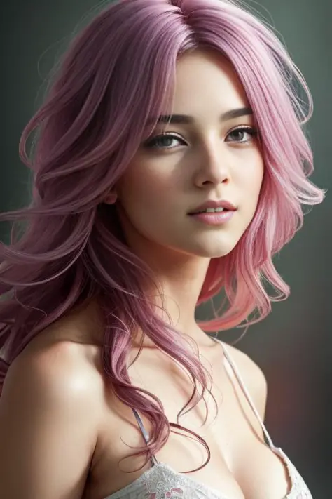 colorful beautiful girl: a giru 18-years old, messy hair, oil painting, perfect face, random colors, random color additions, lig...