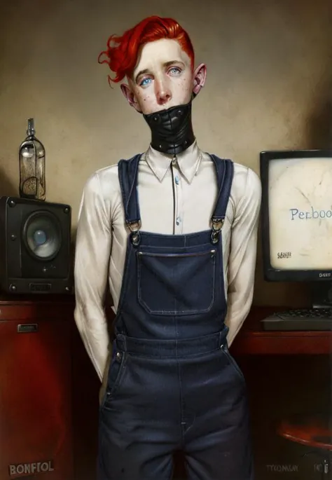 1boy, 30s, freckles, blue eyes, red hair, big ears, overalls, computer, Norman Rockwell, goth bdsm hardcore,
-(<bad_picture_chill_75v>:0.5)
Steps: 20, Sampler: DPM++ 2M Karras, Guidance Scale: 6.6, Seed: 318564480, Size: 576x832, Model: ps999_fp16_f16.ckpt...