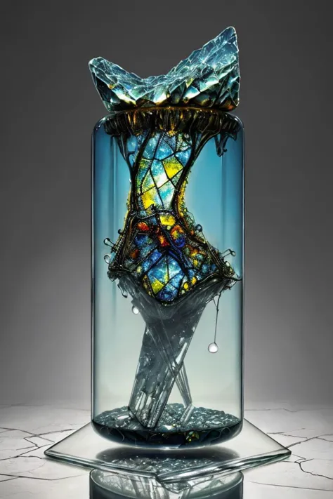 a glass thing, prone to shatter, full of vast unknowns, masterpiece, highly detailed, abstract, surreal, strange