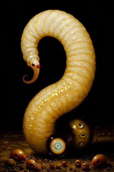one day in the life of a worm, ultra-detailed, surreal, strange, haunting, horror
