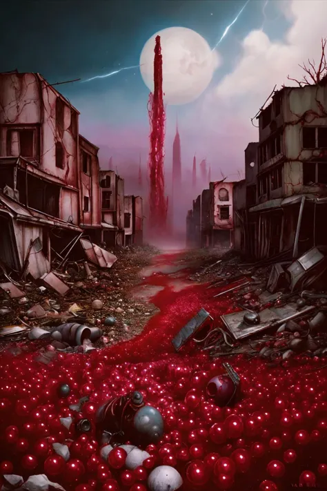 (A world of ruby all in vain), surreal, vibrant, cinematic, realistic, apocalyptic,