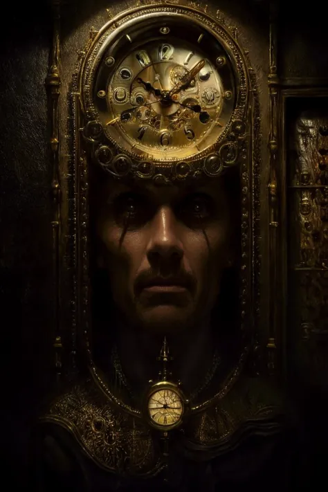 the clockmaker, horror, ultra-detailed, surreal, strange, haunting,