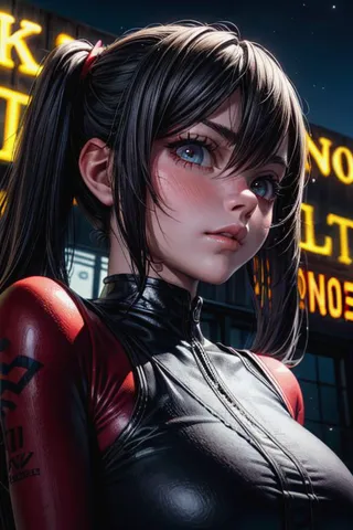 realistic,
anime,
perfect anatomy,
(masterpiece,
best quality,
high detailed:1.4),
high detailed eyes,
3d,
8k,
cg.
wallpaper,
portrait,
eyes high light,
(close-up:1.2),
1girl,
solo,
high detailed red body suit,
black long hair,
twintails,
big eyes,
standin...
