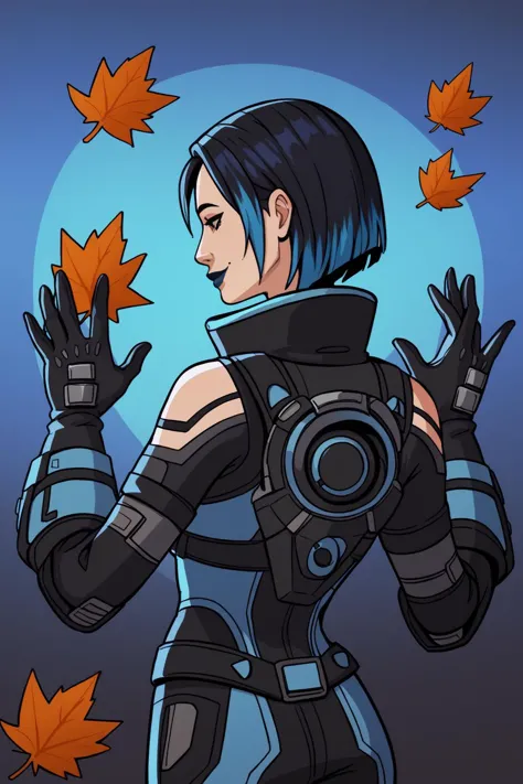 a cartoon of a woman in a futuristic outfit holding a leaf