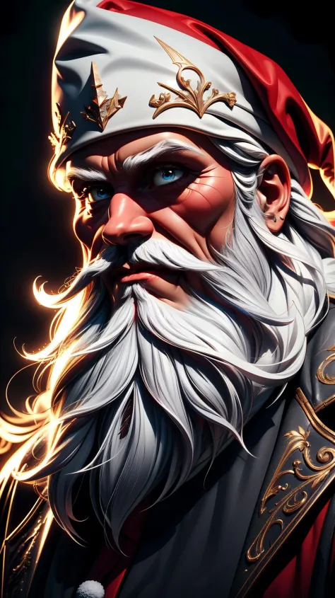 a face portrait of an old and wise santa claus with a (very long white beard:1.3), jolly, santa hat, santa coat, extremely detai...
