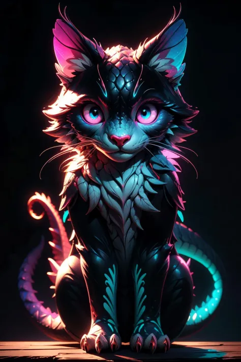 an adorable [kitty cat: dragon: 0.4], extremely detailed, vivid colors, high quality, best quality,  award winning, high contras...