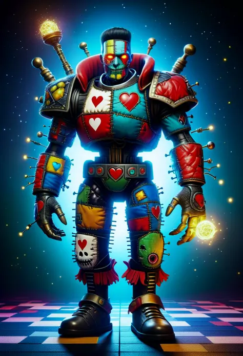 a robot with a heart on his chest and a sword in his hand