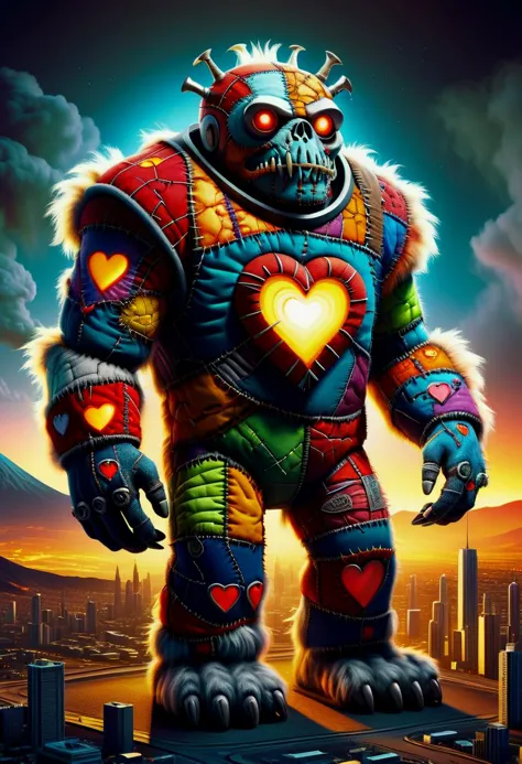 a cartoon image of a giant robot with a heart in his hands