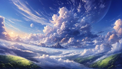 matin, Ciel bleu, des nuages, paysage, dans un Rilles Lunaire