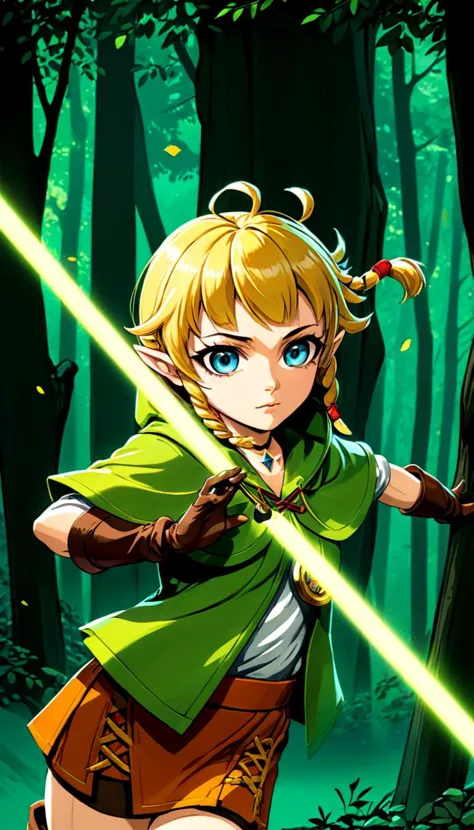 Linkle, olhos extremamente lindos e brilhantes e penetrantes, Cena cinematográfica, visão do herói, pose de ação, cenário, fundo detalhado, vivid, obra de arte, melhor qualidade, alta qualidade, absurdos  (cena de anime, Toonshading, Satoshi Kon, Ken Sugimori, Hiromu Arakawa:1.2), (estilo anime, Estilo mangá:1.3), poucos detalhes, esboço, arte conceitual, arte de linha, webtoon, manhua, Desenhado à mão, linhas definidas, Tons simples, minimalista, Alto contraste, Composições lineares, Arte escalável, arte digital, Sombras de alto contraste, efeitos de brilho, ilustração humorística, grande profundidade de campo, obra de arte, cores, arte conceitual, tendências no artstation, Vivid cores, dramático