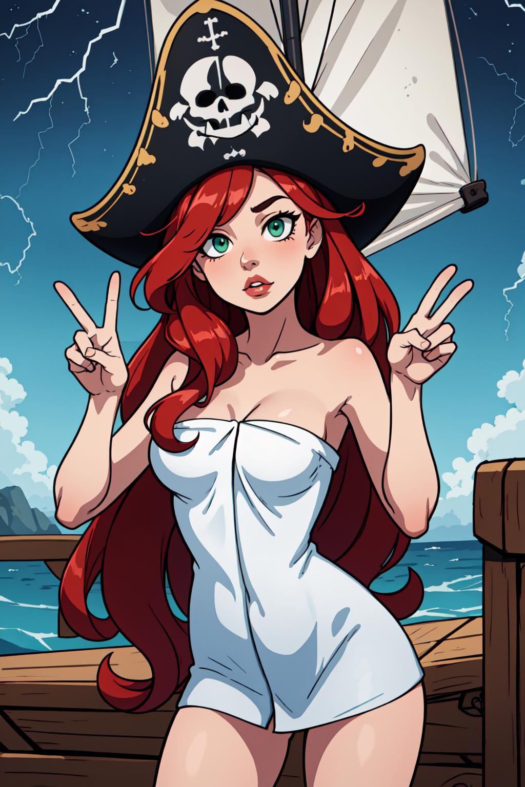 Pirate girl in a pirate costume standing on a boat - SeaArt AI