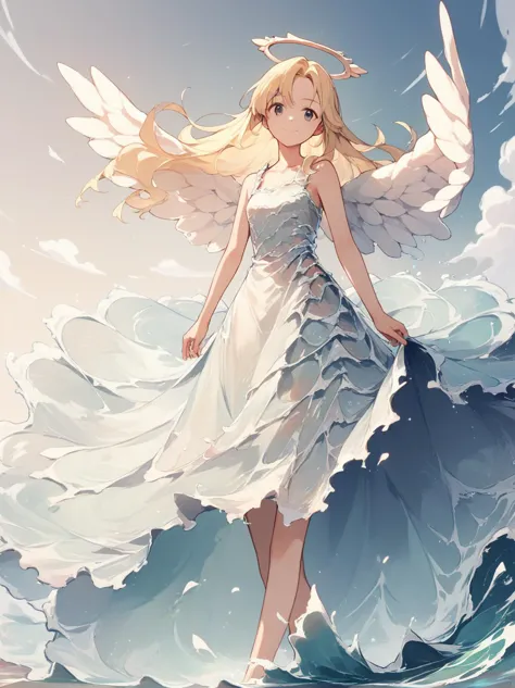 score_9, score_8_up, score_7_up, score_6_up, source_anime, <lora:water_dress_v0.2-pony:1>
1girl, long hair, blonde hair, 
liquid dress, angel wings, clouds, closed mouth, smile,  waves,