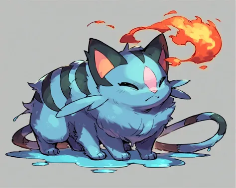 there is a cat that is sitting on the ground with a fire