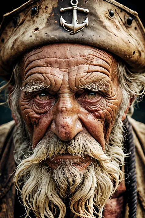 a grungy old sea captain, with wrinkly face, high detail high definition photograph or immense resolution and intricate captures, dodge and burn style professional photo grading, sharpened, skin detail texture with small clean pores and material surface properties <lora:Add_UHD_Details_&_Text_v1:0.85>