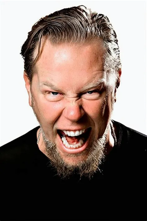 Exact Replica portrait of Metallica's James Hetfield, Simple white background