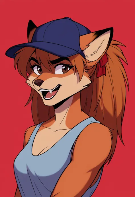 a cartoon picture of a woman with a baseball cap on