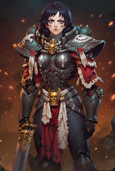 a woman in armor with a sword and a helmet on